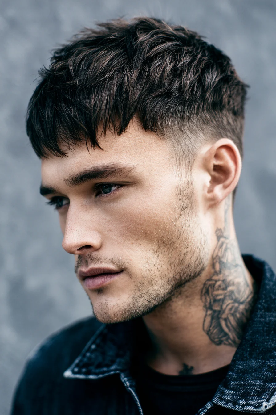 Textured French Crop with Skin Fade — Modern Short Fringe for Men