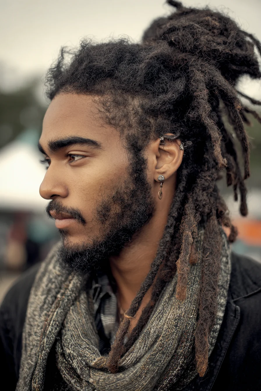 Textured High Dreadlock Bun with Tapered Sides — Mens Natural Hair