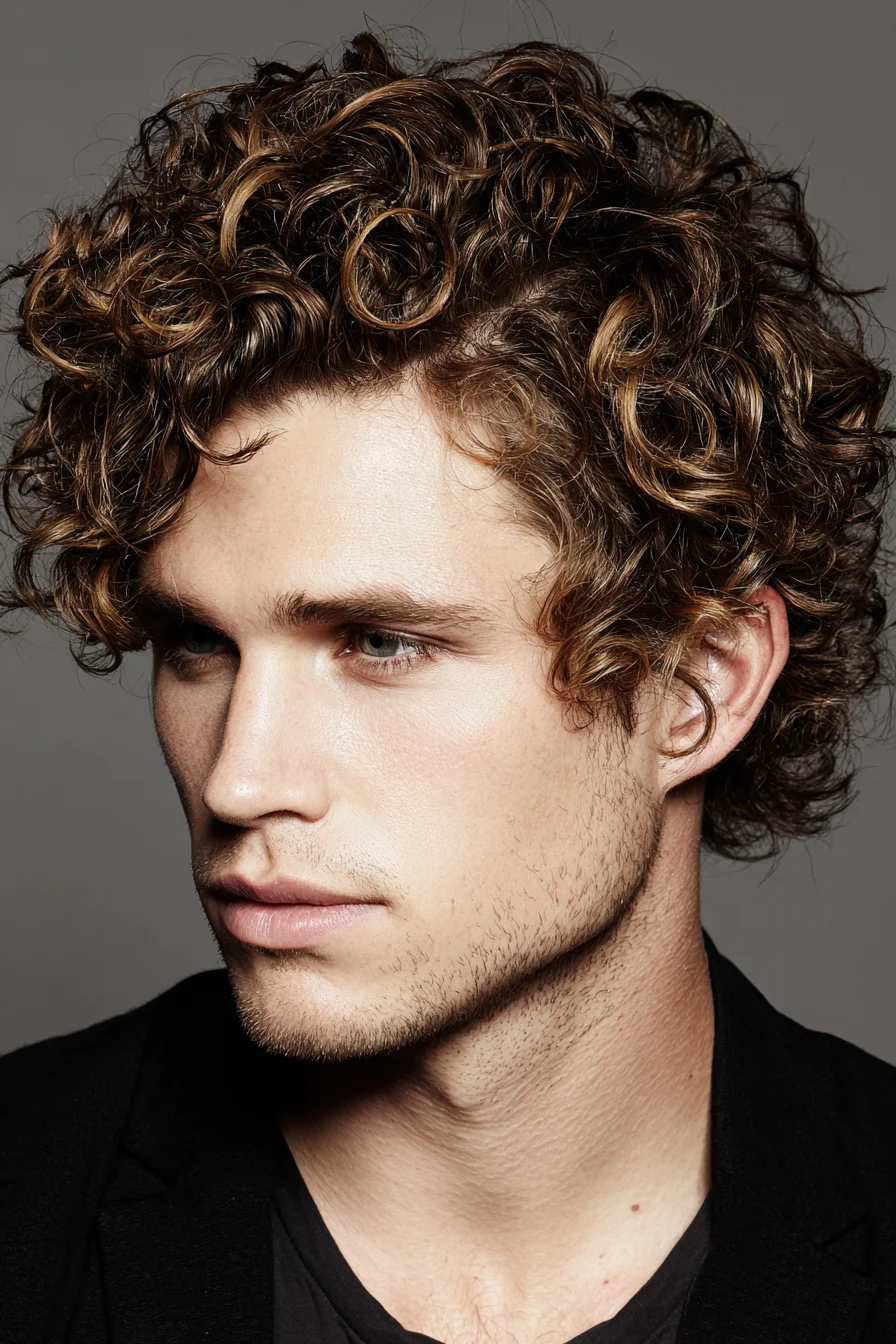 Textured Medium Curly Cut for Men — Tousled Volume with Tapered Sides