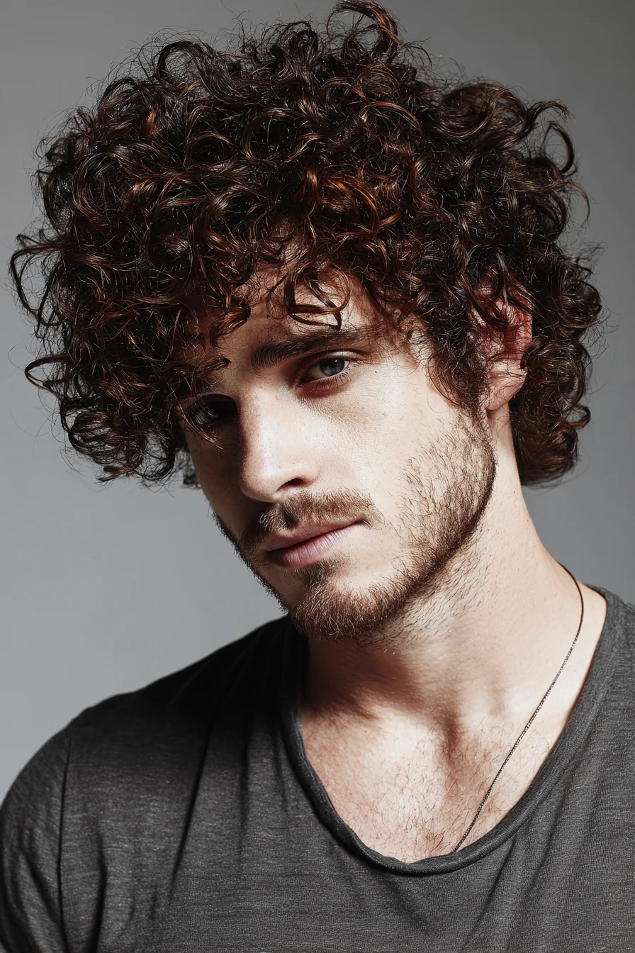 Textured Medium Curly Hairstyle for Men — Natural Curls with Fringe