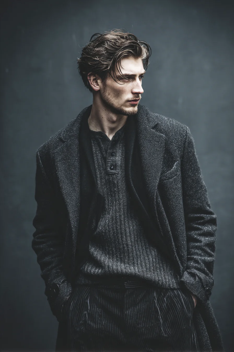 Textured Medium-Length Side-Swept Cut for Men — Modern Messy Hairstyle