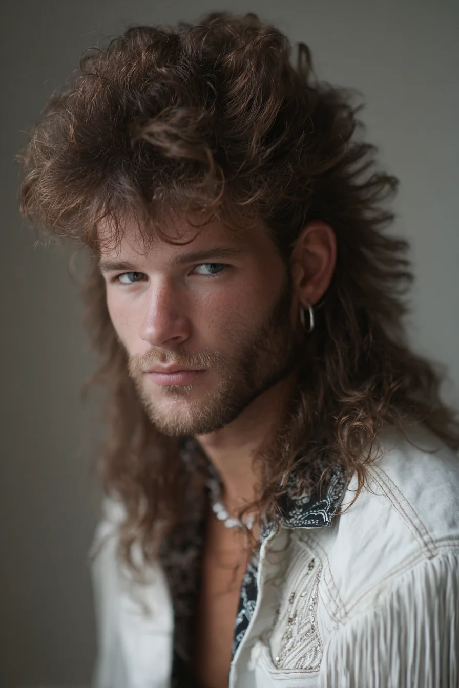 Textured Modern Mullet with Voluminous Top for Men