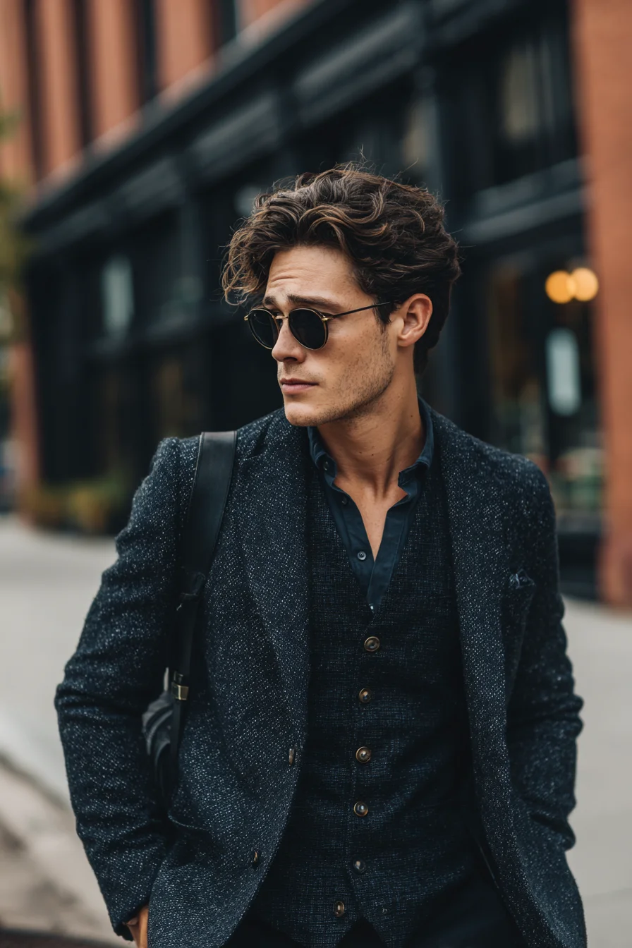 Textured Navy Waistcoat & Blazer — Modern Smart‑Casual for Men