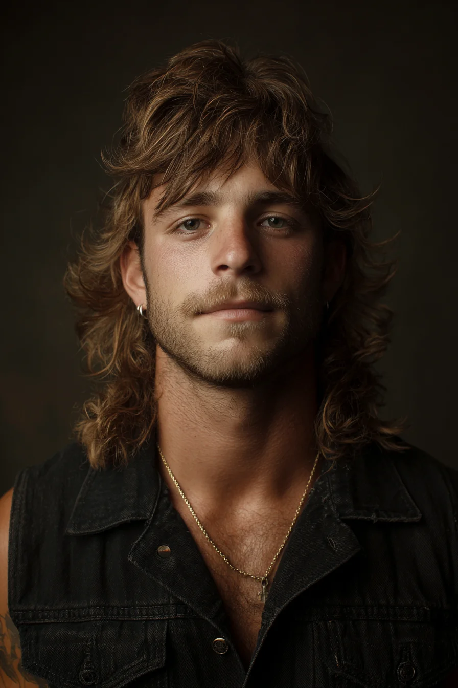 Textured Shag Mullet for Men — Layered Medium-Length Cut with Feathered Fringe