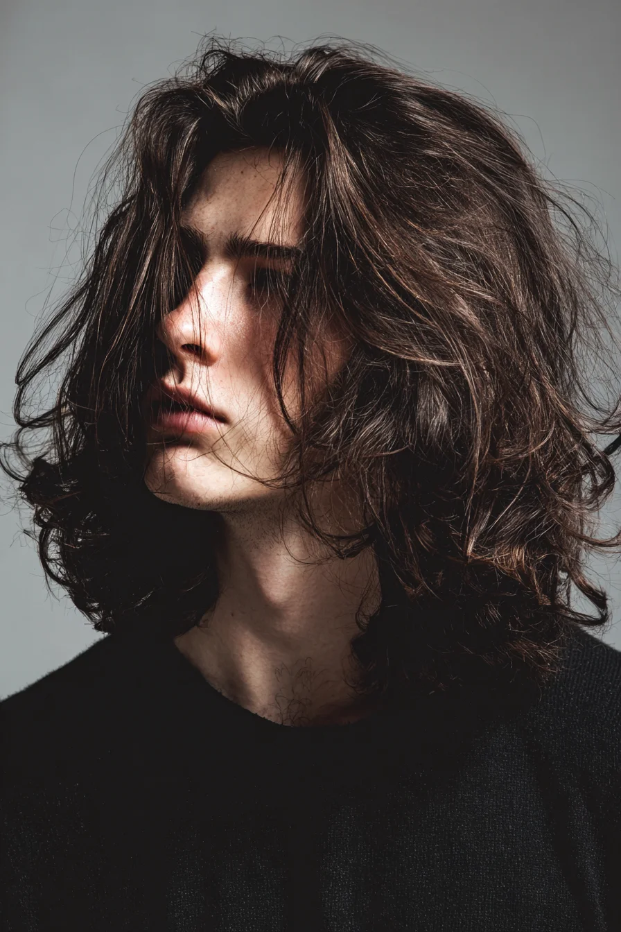 Textured Shoulder-Length Waves — Mens Tousled Layered Hair
