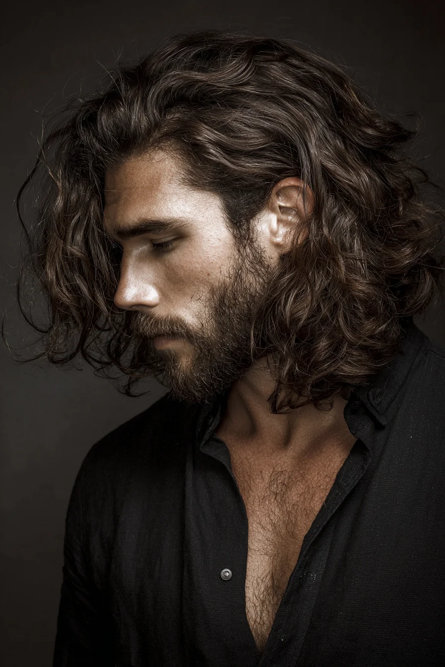 Textured Shoulder-Length Wavy Hair for Men