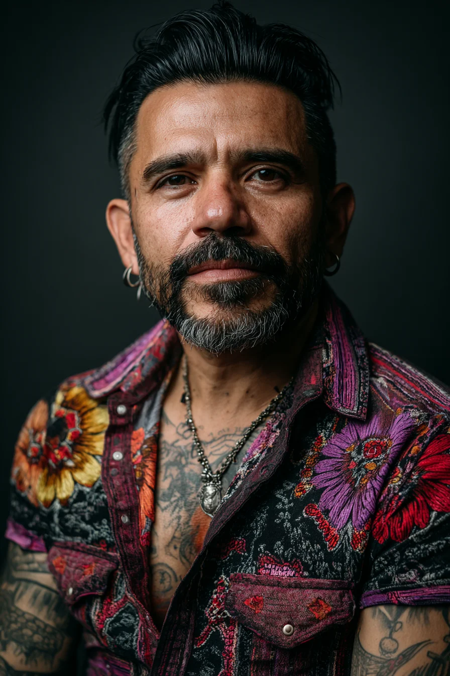 Textured Slicked-Back Pompadour with Tapered Sides for Men