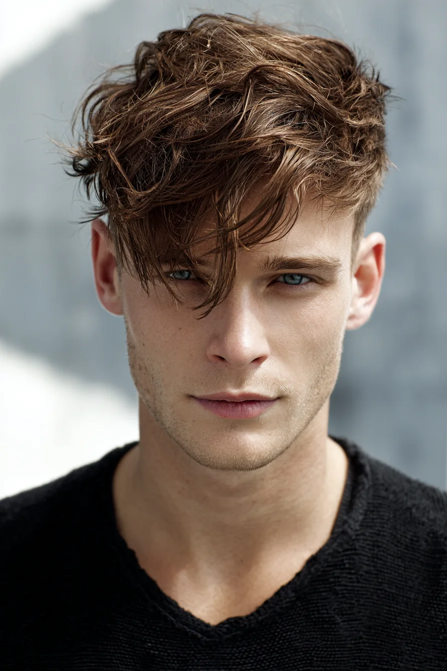 Textured Tousled Fringe for Men — Modern Messy Crop with Long Top