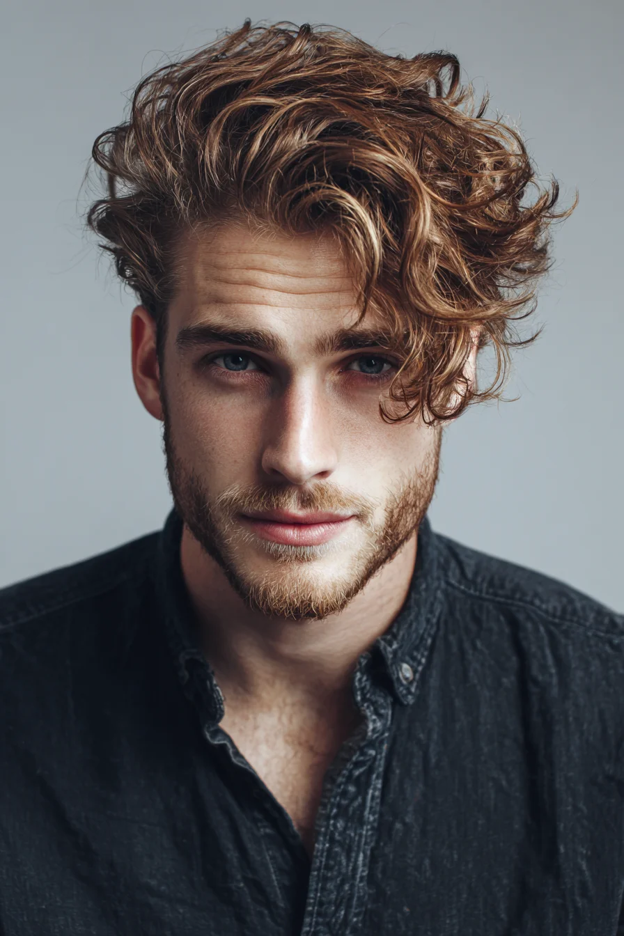 Textured Wavy Side-Swept Hairstyle for Men (Medium Length, Tapered Sides)