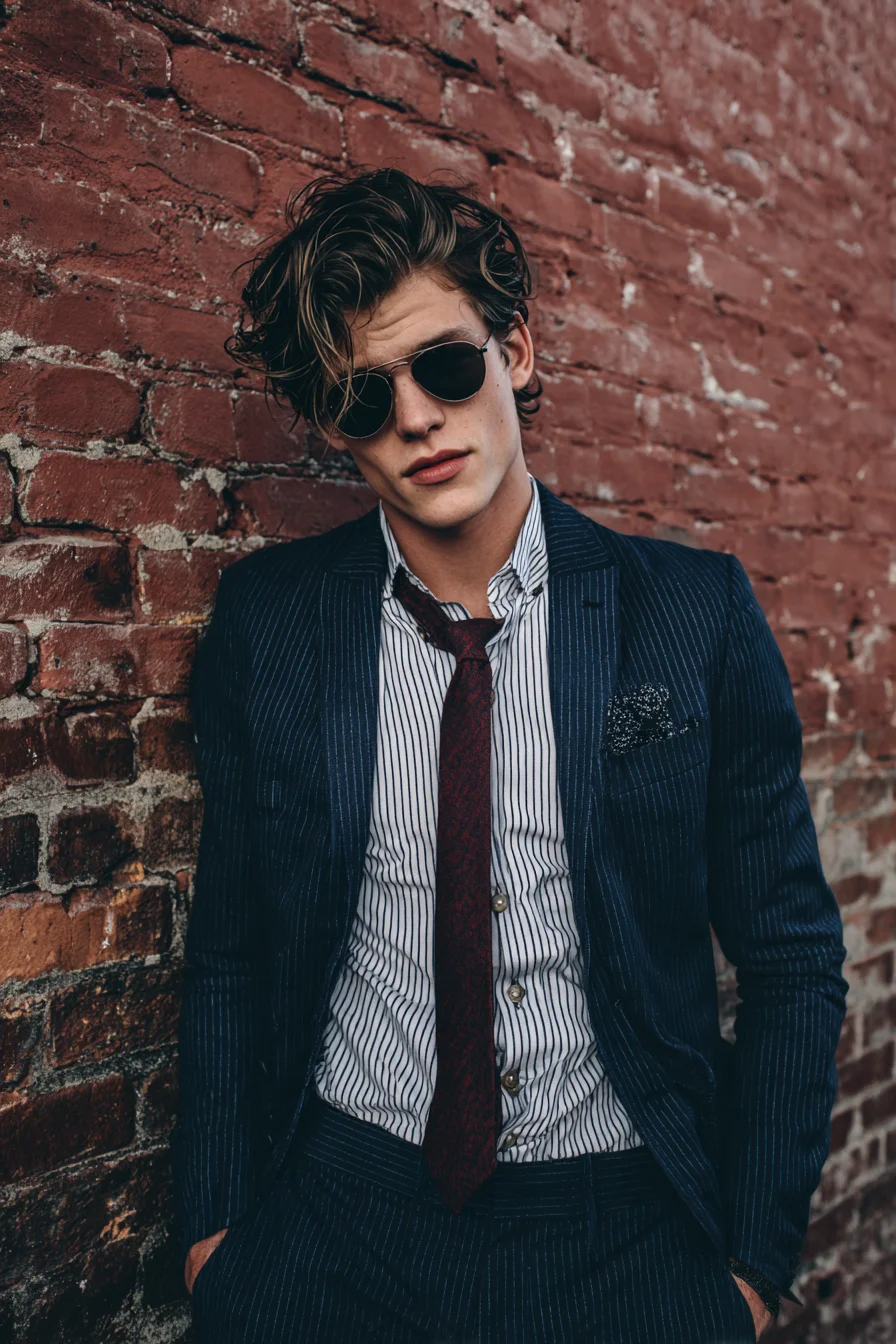 Textured Wavy Side‑Swept Mens Cut — Medium-Length Tousled Style