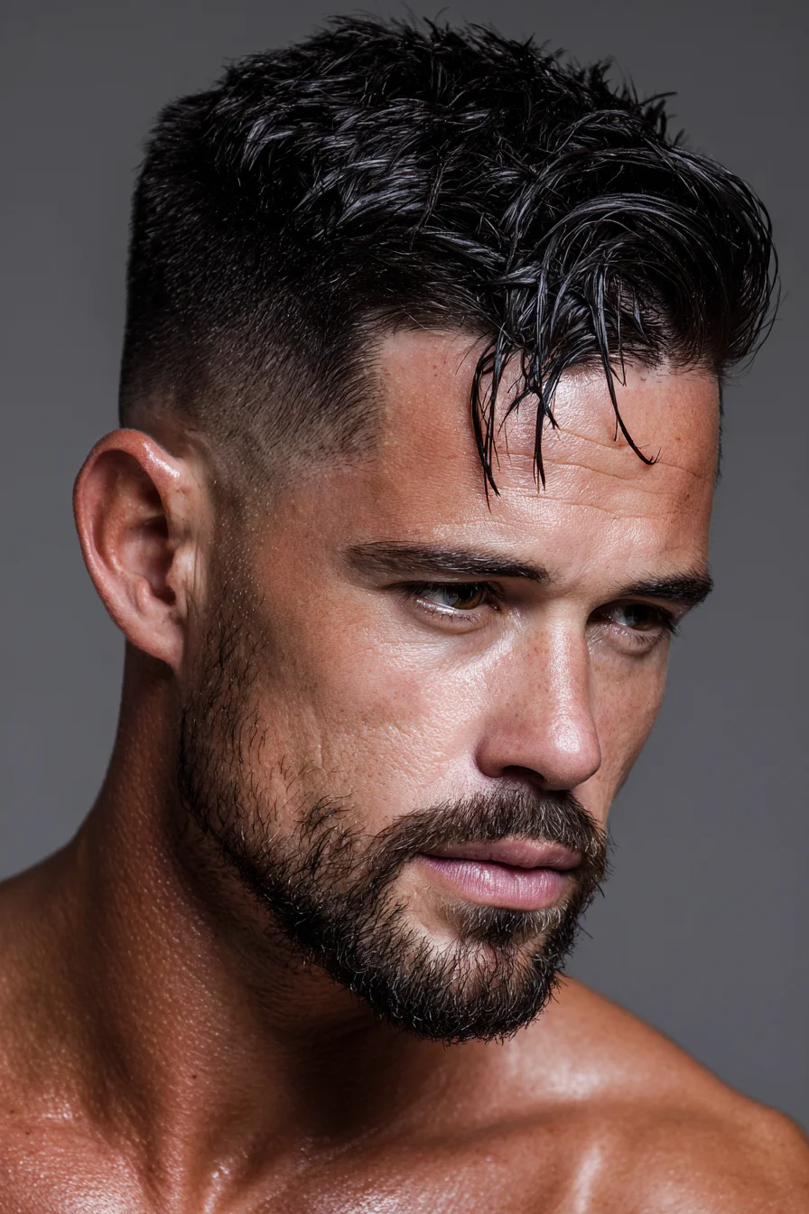 Textured Wet-Look Crop with High Skin Fade — Mens Short Hairstyle