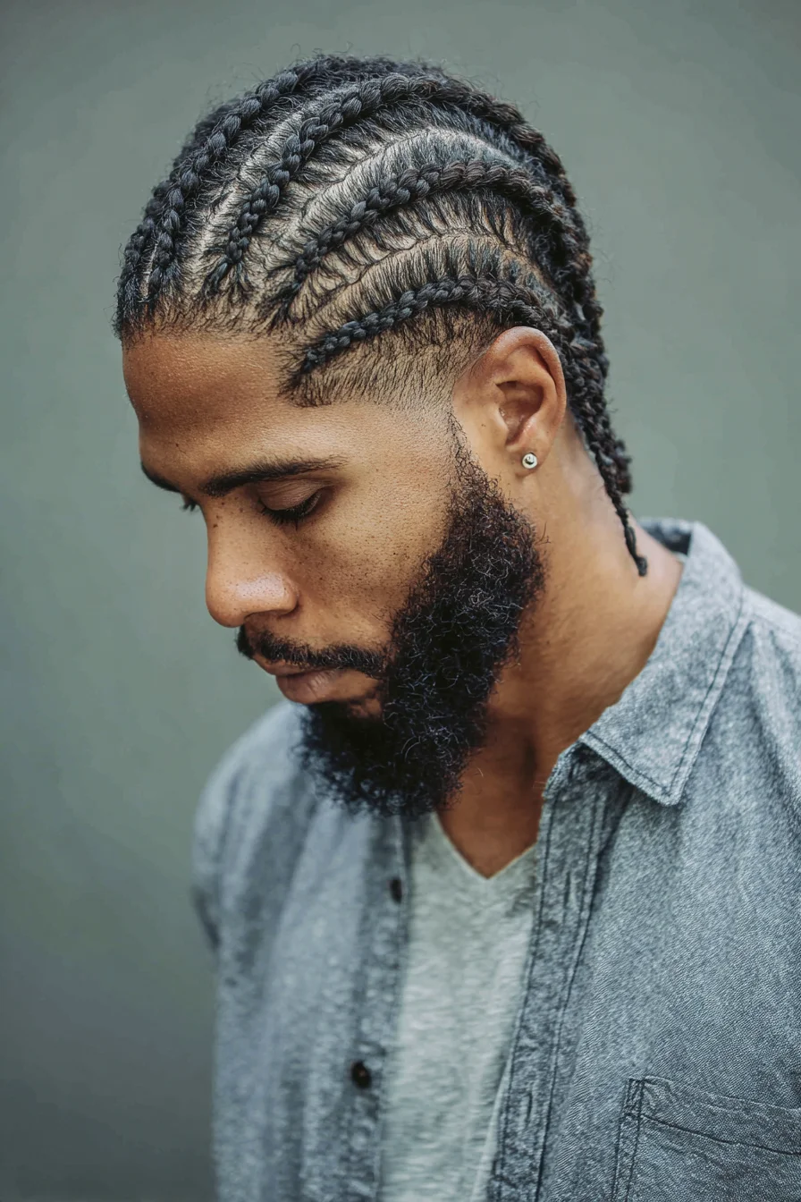 Tight Cornrow Braids with Low Fade — Mens Scalp Braid Style