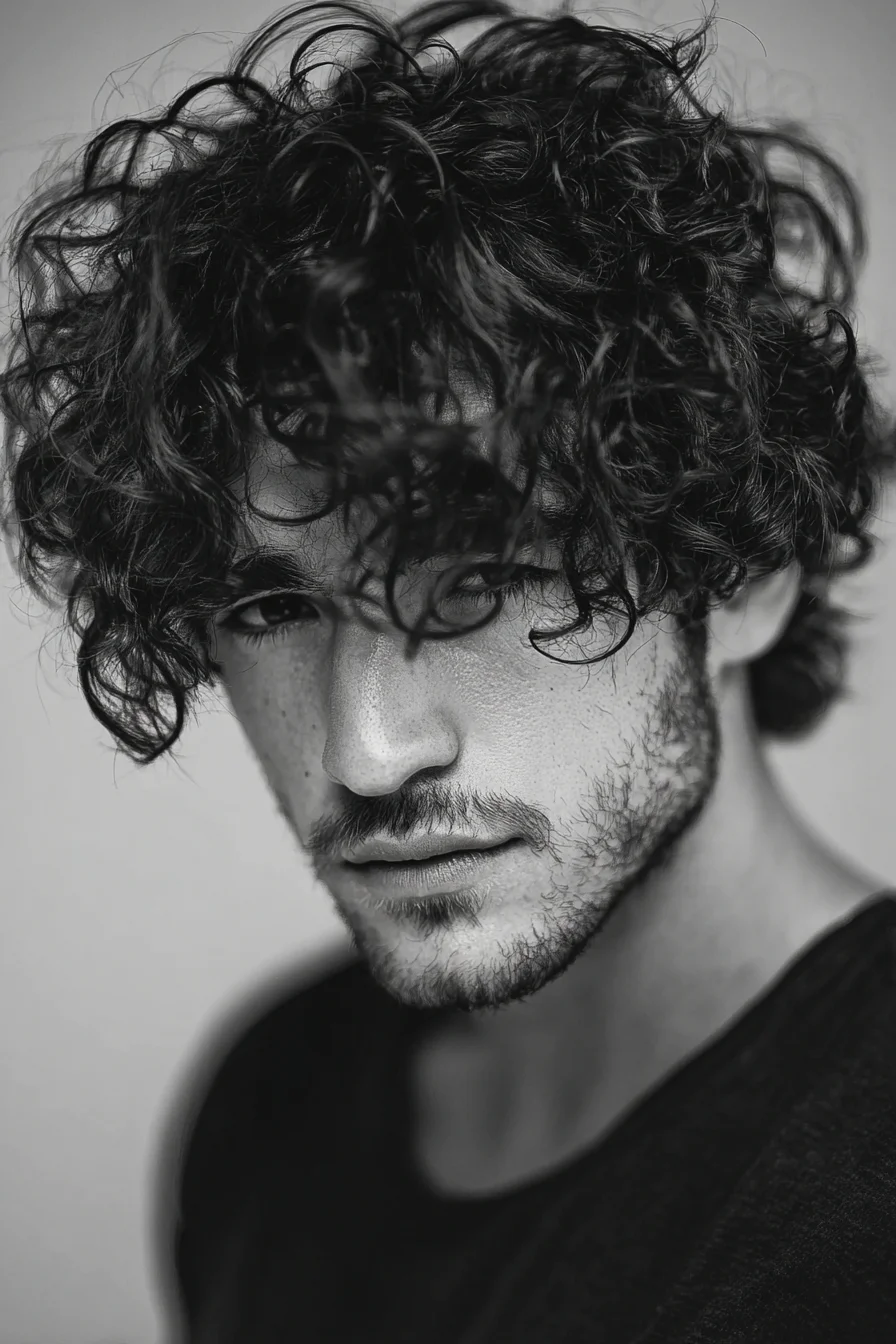 Tousled Medium-Length Curly Fringe for Men — Textured Natural Curls