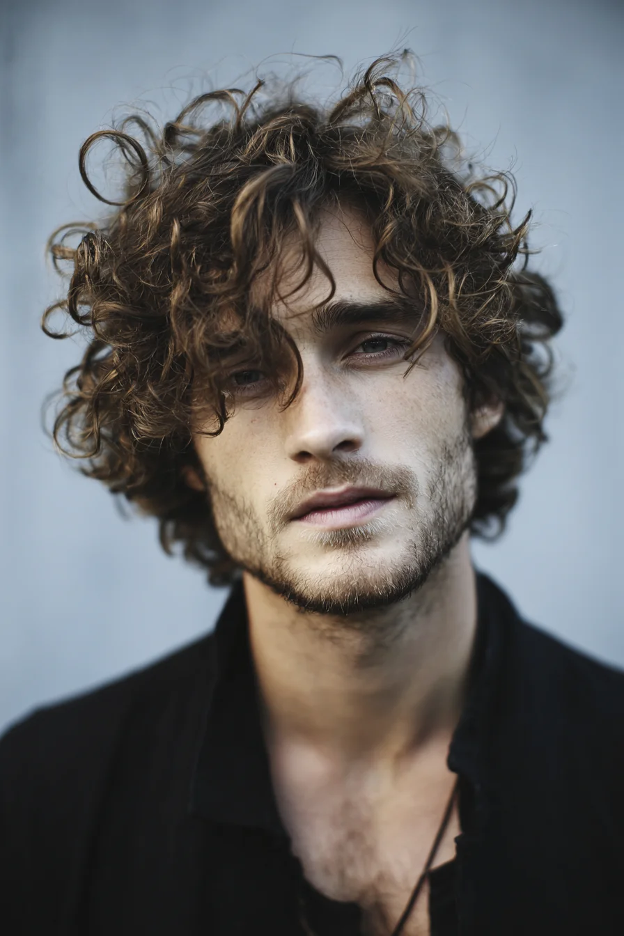Tousled Medium-Length Curly Hairstyle for Men