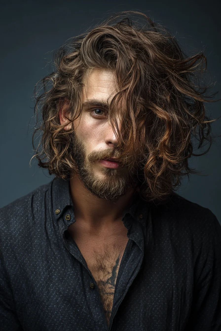 Tousled Wavy Medium-Length Hairstyle for Men