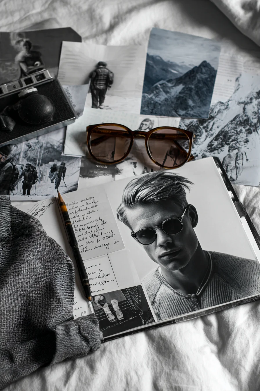 Vintage Travel Collage Tattoo — Camera, Sunglasses & Mountain Portrait